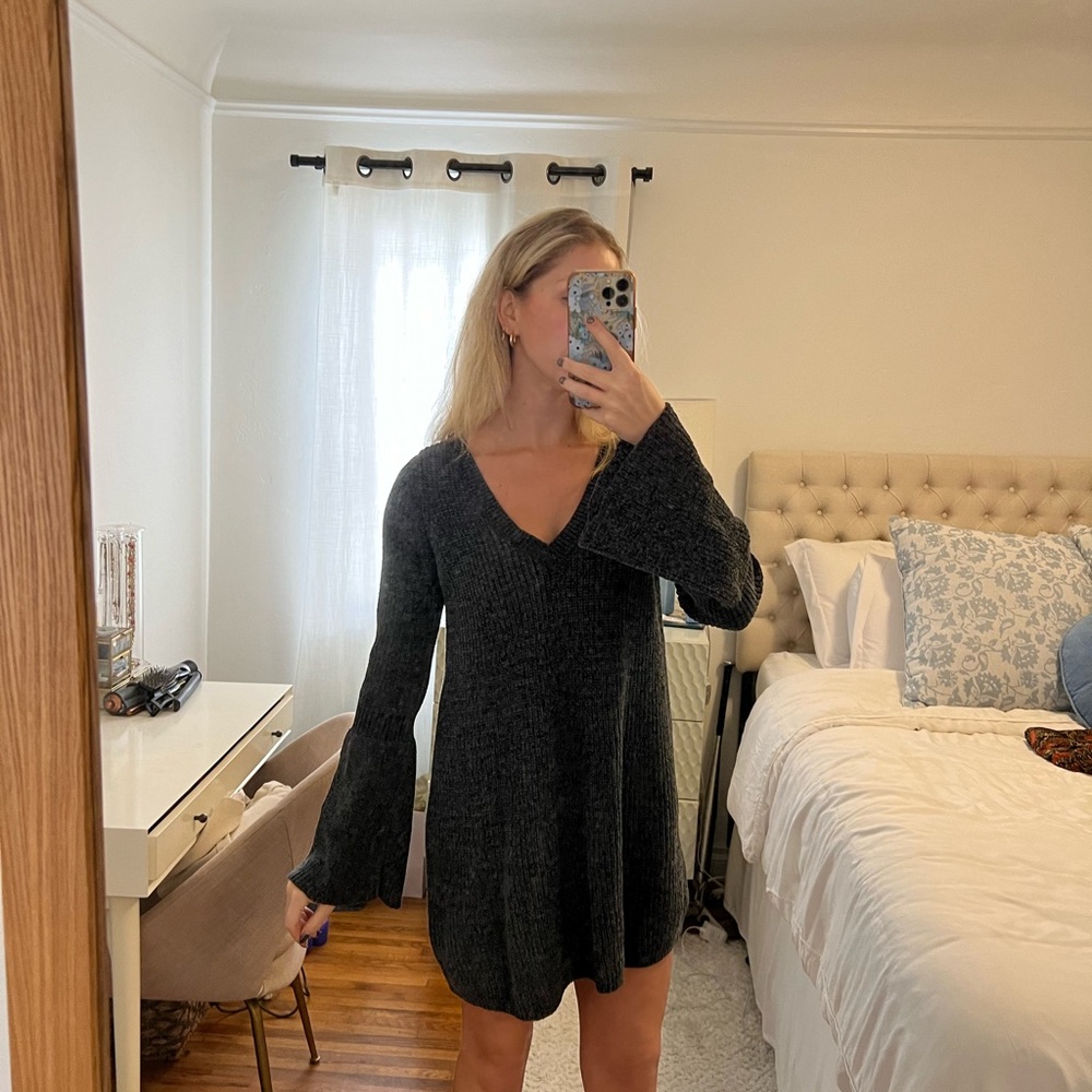 Dark Knit Bell Sleeve Dress